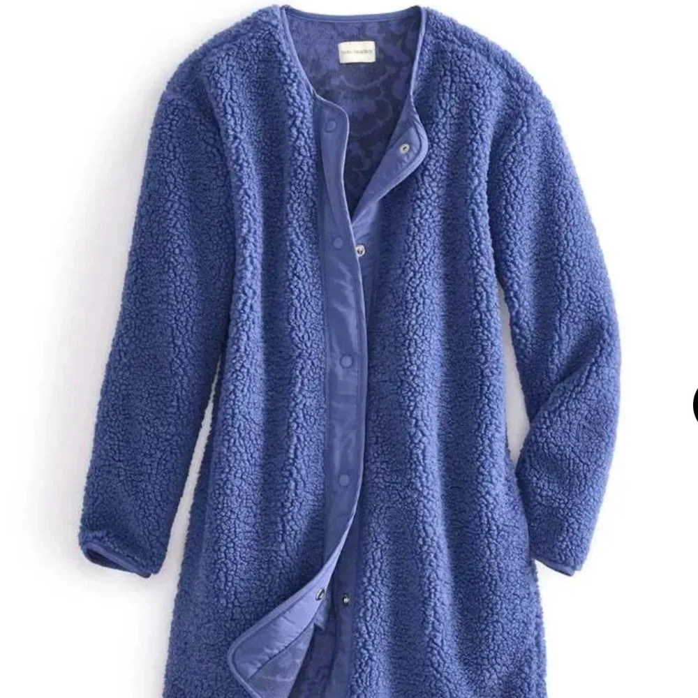 Vera Bradley Blue Teddy Fleece Jacket Longline XL